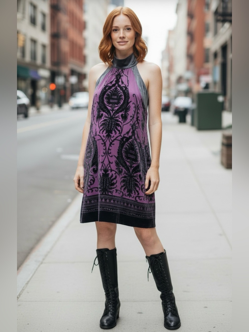 Max Studio Burnout Velvet Halter Plum Dress - Picture 3 of 15